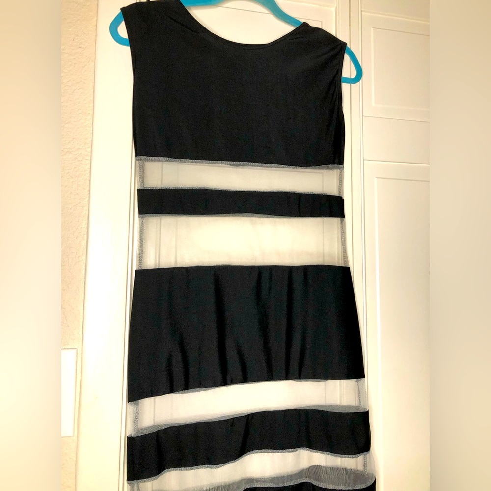 Super Sexy Flattering Striped Sleeveless Mesh Fitted Bodycon Dress Midi